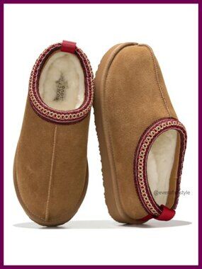 Genuine Leather Shearling Slippers Memory Foam Non-Slip